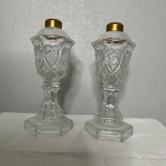 antique glass whale oil lamps, likely dating back to the mid-19th century - Picture 3 of 11